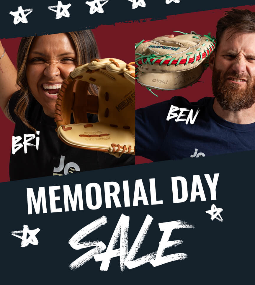 Memorial Day Sale - two of our glove experts looking excited about Memorial Day, wearing JustGloves gear